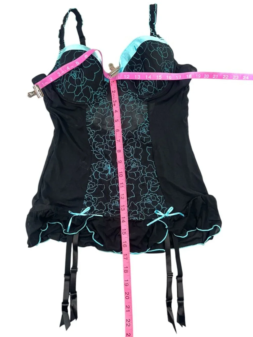 Vintage Undercover Wear Black & Turquoise Floral Corset Top